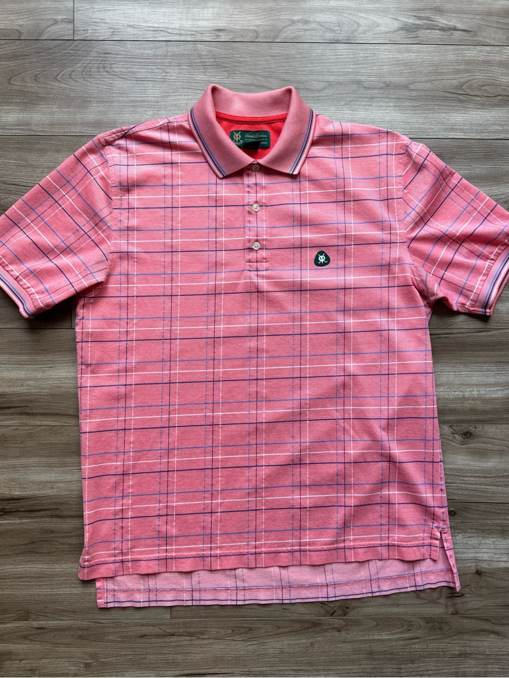Brooks Brothers Mens St. Andrews
Links Polo Shirt Medium Pink Blue
Plaid Golf